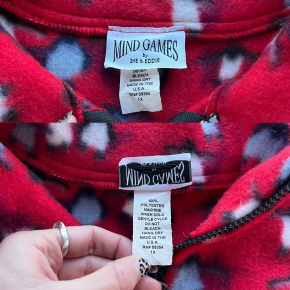 Mind Games Womens Sz 1X Red Blue Penguin Print 1/4 Zip Plush Fleece Pullover USA - Picture 3 of 16